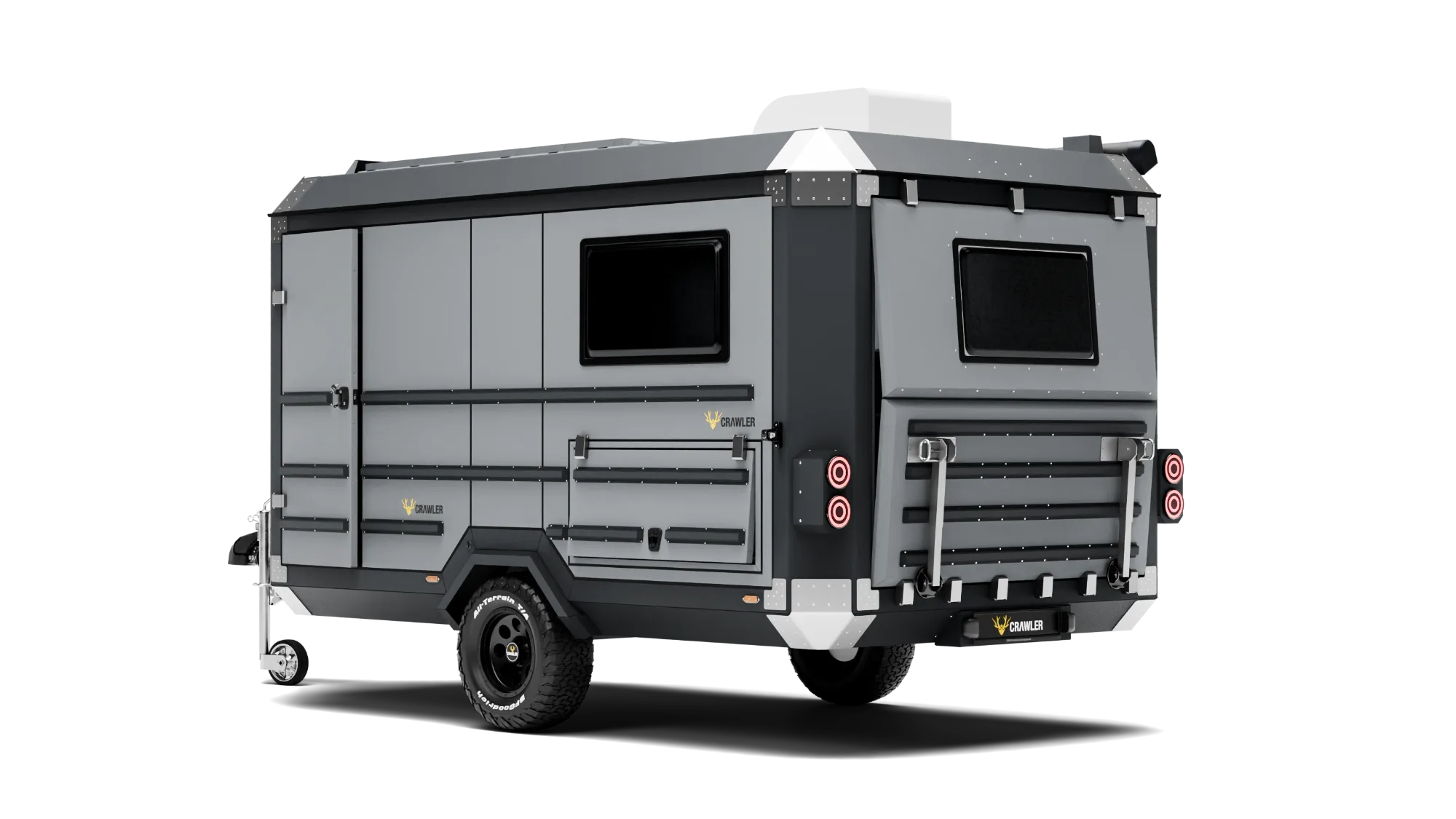 Crawler ALP 420 travel trailer — deep black body, ash gray trim
