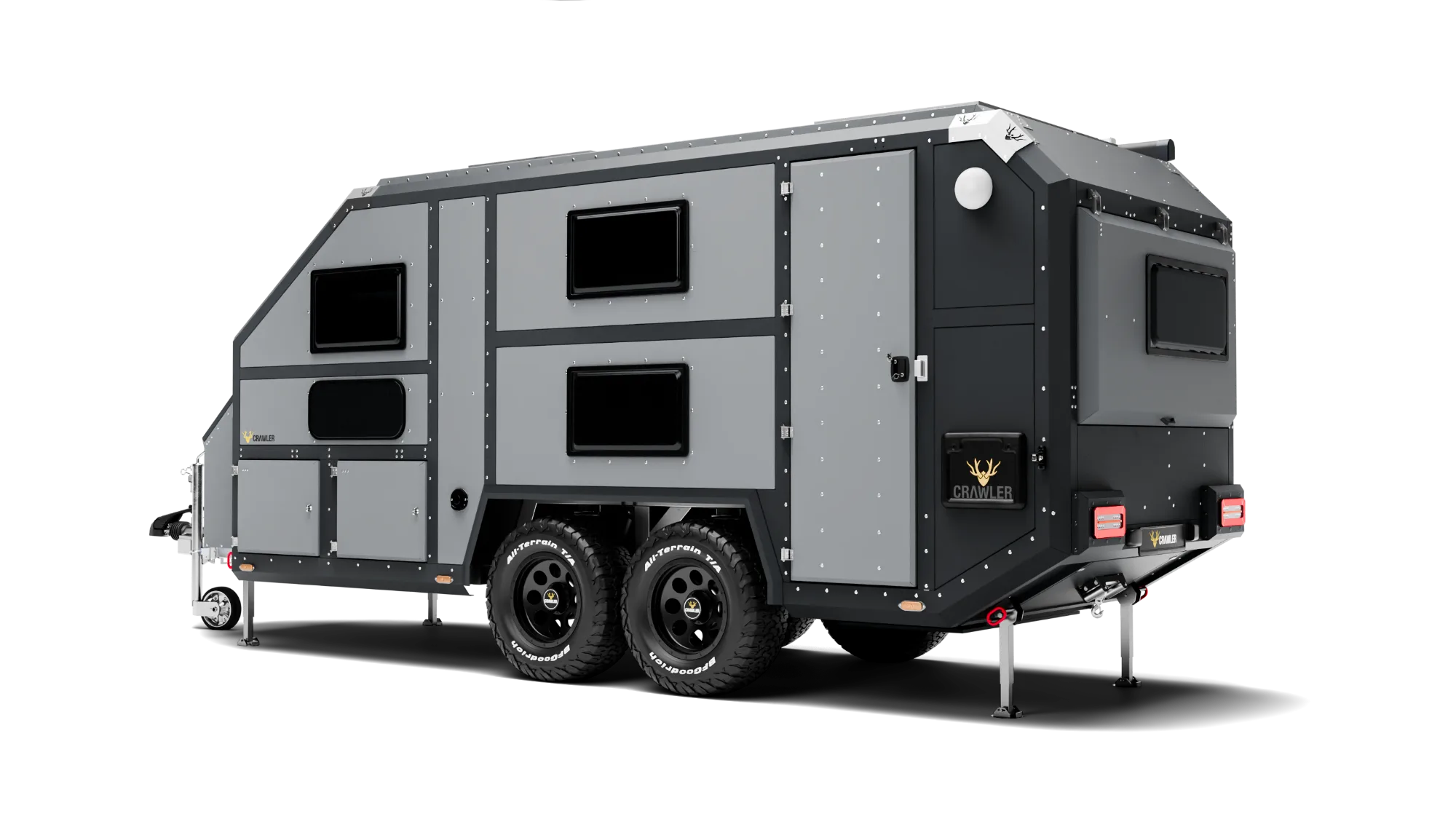Crawler BATU 535i Desert Edition travel trailer — deep black body, ash gray trim